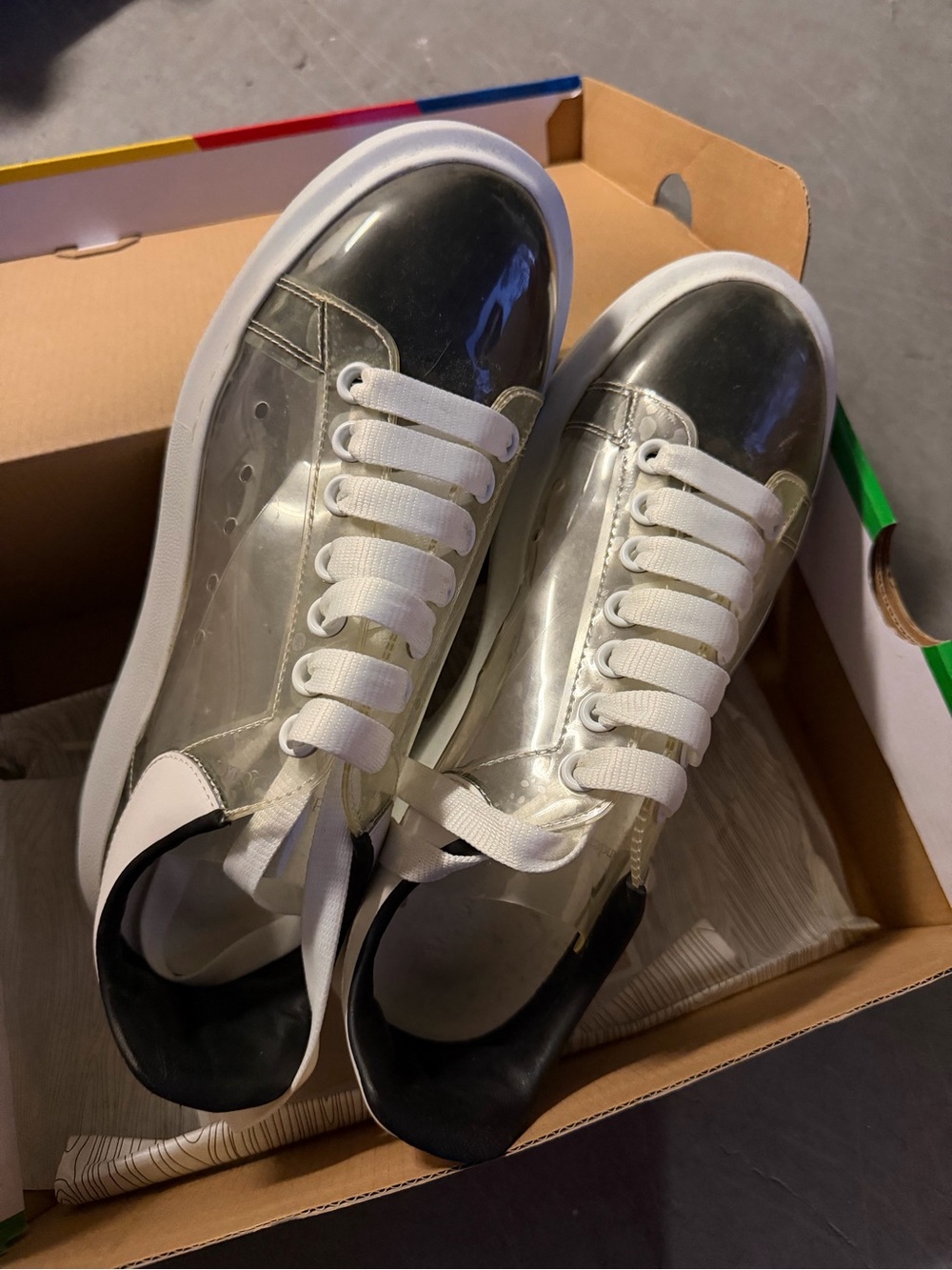 Alexander McQueen Clear Metallic Lace-Up Sneakers with White Accents
